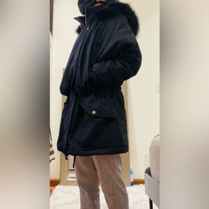 Black faux Fur-Trimmed Hooded Parka